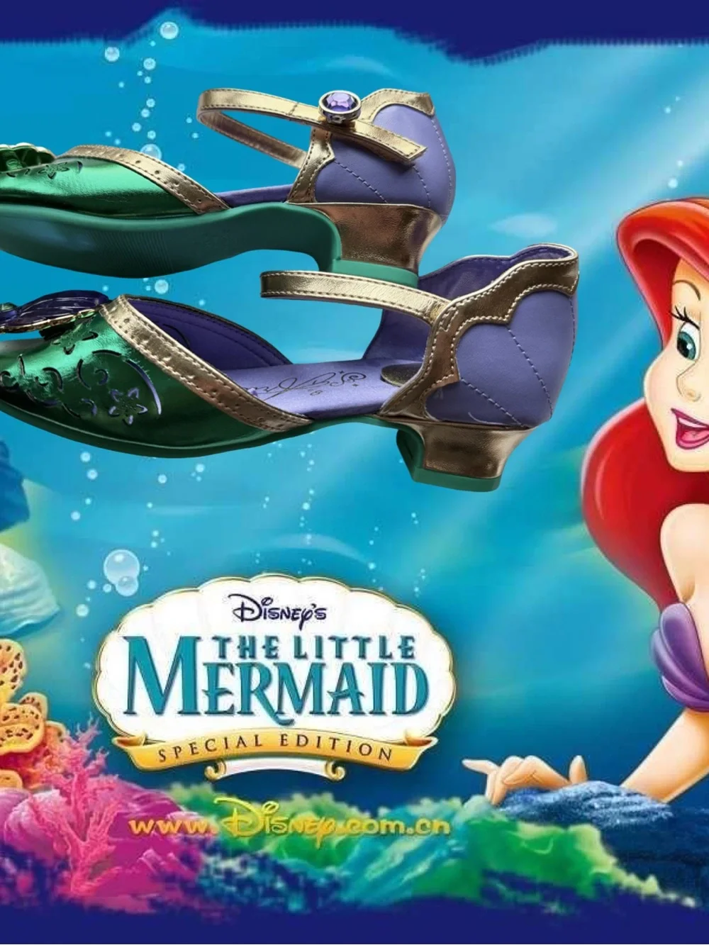 Disney Little Mermaid Green & Purple Dress Shoes with Shell Accent Size 13/1